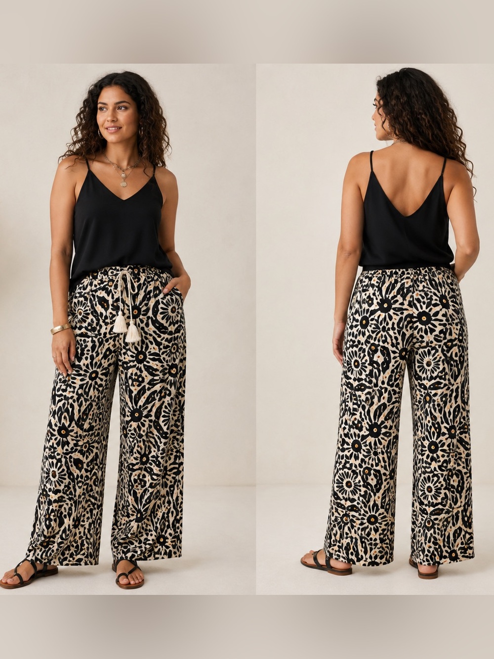 Nicole Miller Linen Lyocell Wide Leg Pants Abstract‎ Boho Resort Medium